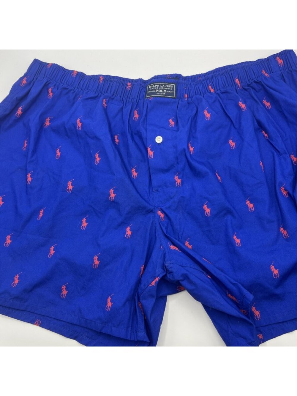 Polo Ralph Lauren Mens Cotton Boxer Shorts Sz XL Blue All Over Red Pony Logo